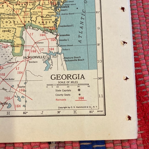 1949 Florida/Georgia Map Ready to Frame 9 1/4” x 12 1/4” with Railroad Lines - Picture 4 of 6